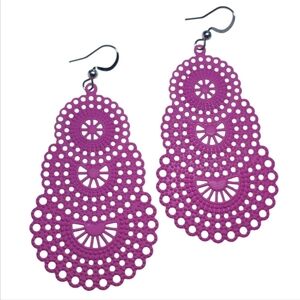 Magenta Pink metal lace earrings
